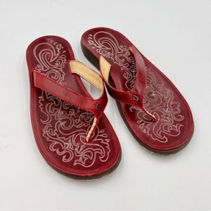 Olukai Paniolo Women's Red Leather Flip Flops Sandals Size 11